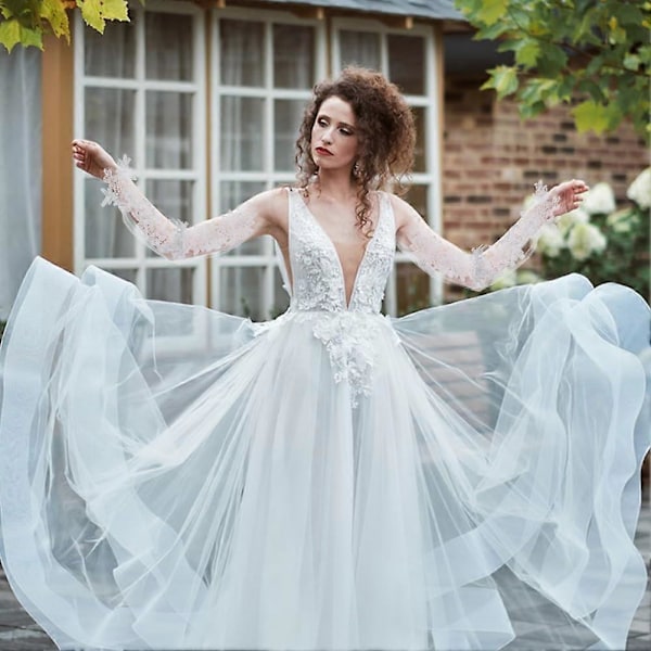 1 Par Hvide Blonde Fingerløse Handsker Blomstermønster Polyester Lange Handsker Bryllup Brud Manchet Mesh Handsker Albuelange Handsker til Bryllupsfest Kvinder