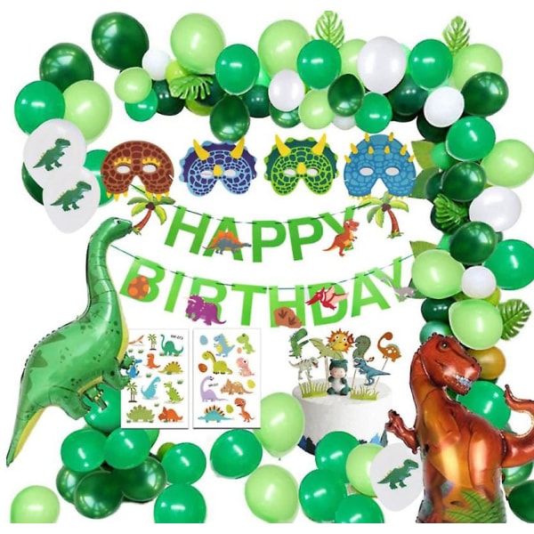 Set, grattis på födelsedagen-girland och stora dinosauriefolieballonger