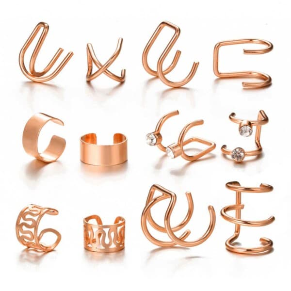 Falsk Helix Piercing 12-pack Örhänge Öronmudd utan Hål Roséguld