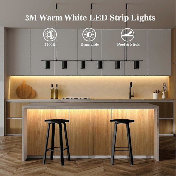 3m Batteri LED Strip Lys med Fjernkontroll, 90 LED Lys Strip Vanntett, 8 Moduser, Dimbar, Timer, Selvklebende, Klippbar for Soveromsspeil