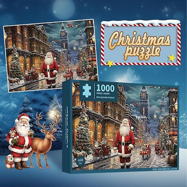 1000 palan jouluaiheinen palapeli lapsille ja aikuisille - Hauska jouluaatto perhepeli - Kotiin seinälle ripustettavat koristeet - Joululahjat