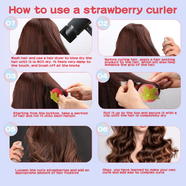 10 Jordbærformede Svampe Hårruller, DIY Hårstyling Værktøjer, Skånsomme, Velegnede til Hår, Pink