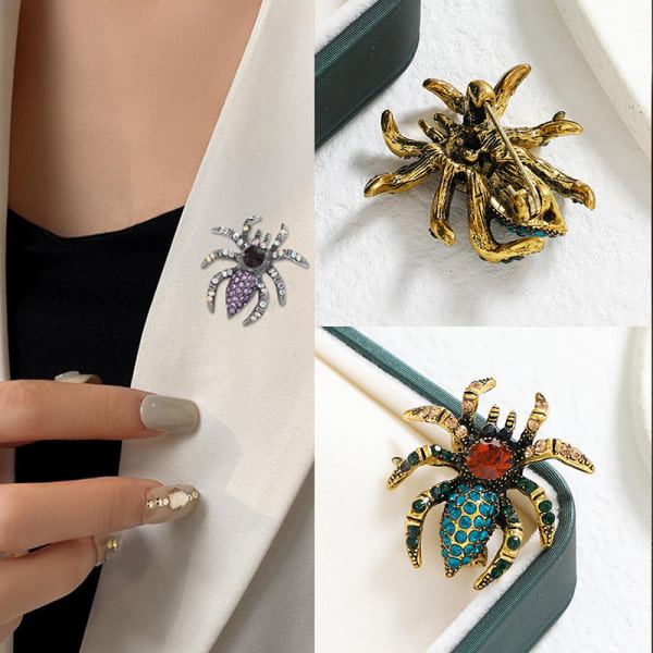 IC Retro Rhinestone Spider Brossi Pin Luovat Hyönteis Brosseja Violetti