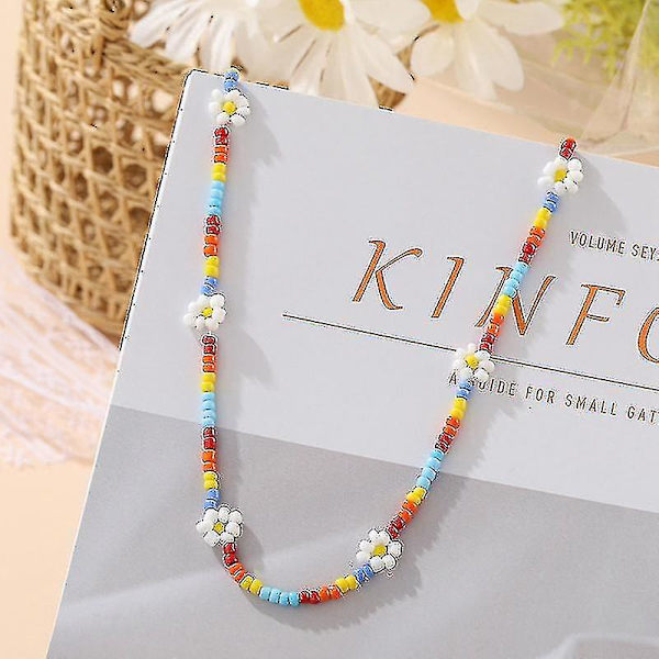 Bohemian Blå Hvid Seed Bead Blomster Choker Halskæde Statement Kort Krave