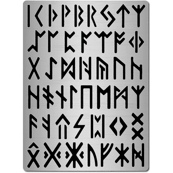 1 stk. Metallruner Sjablong Rustfritt Stål Eldgammelt Alfabet Eldre Futhark Plantillas Abecedarios Mal Gotisk