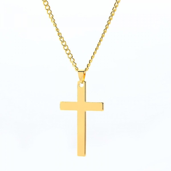 Cross Necklace For Men,gold Stainless Steel Plain Cross Pendant Necklace For Men Chain