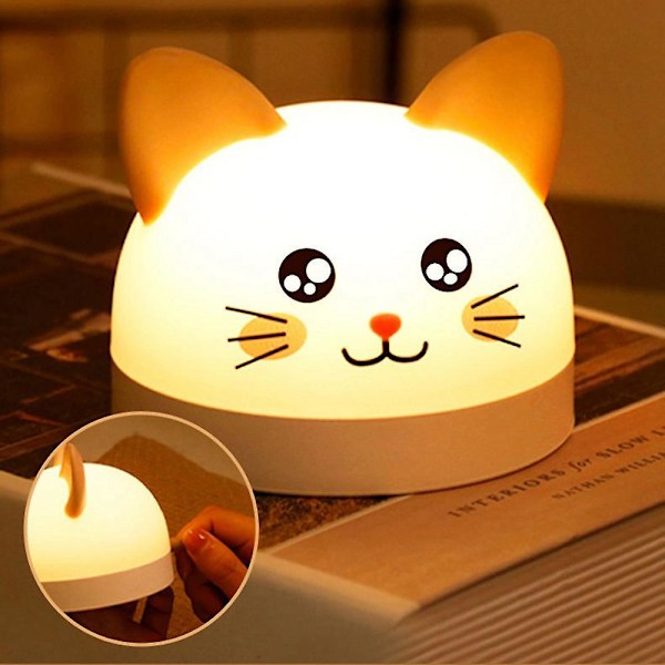 Söt Kattväckarklocka för Barn med 3 Färger LED-lampa Timer Snooze Laddningsbar Nattlampa Barn