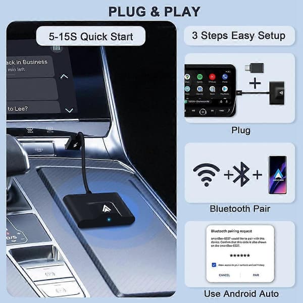 Android Auto Trådløs Adapter til Kablet Android Auto Bil Plug & Play Nem Opsætning AA Trådløs Android