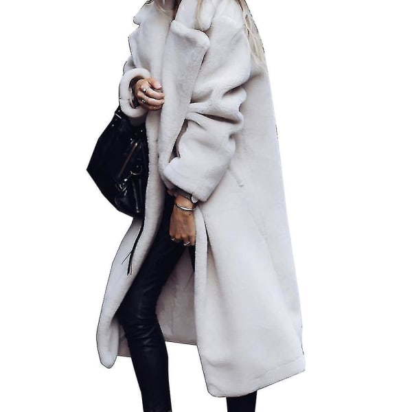 Autumn and winter double-sided velvet lapel buttoned wool coat for women - White L size