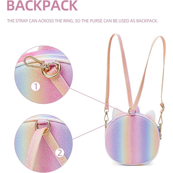 Lille Pige Crossbody Taske Småbørn Pung Taske Læder Baby Rygsæk til Børn Piger (Pink Blå Regnbue)