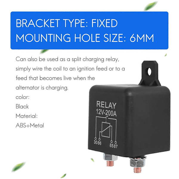 12V 200A Normalt Åpen 4-Pols Relé - Heavy Duty Bil/Båt Split Charge