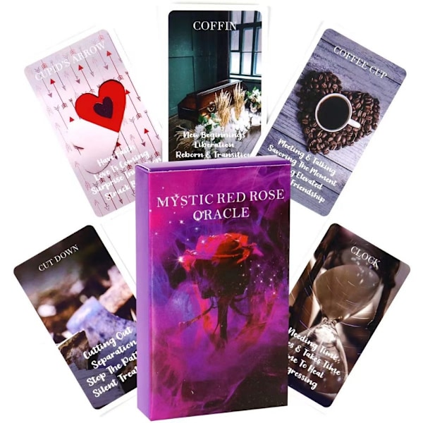 53 kort Mystic Red Rose Oracle Deck 10,3*6cm A Situations Deck Tarotkort Twin Flame Oracle Cards Love Keywords B- Perf Mystic Red Rose Oracle Deck