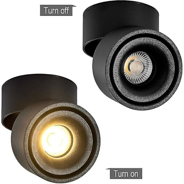 Inomhus 10w LED-strålkastare 360 justerbar takspotlight Downlight/ytmonterad Cob-belysning Led/10x10cm/aluminiumvägglampa eller strålkastare (svart-4000k)