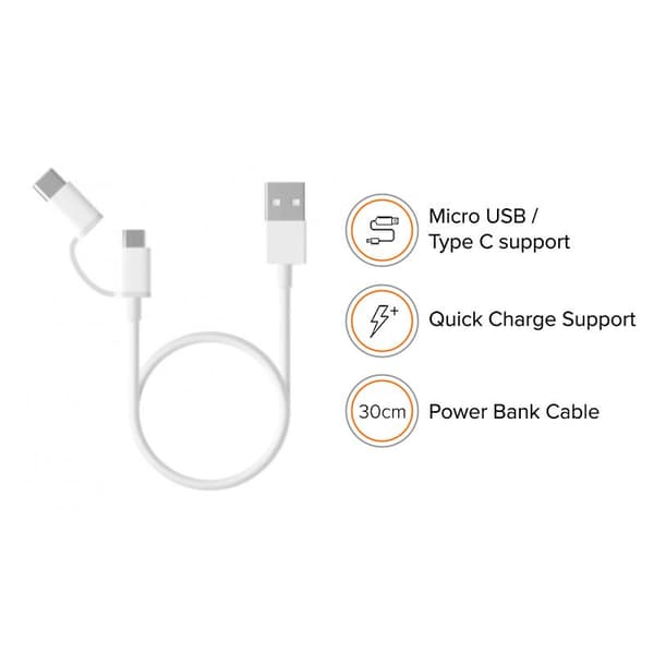 Xiaomi Mi 2-in-1 Cable Micro USB to Type-C (30cm) White