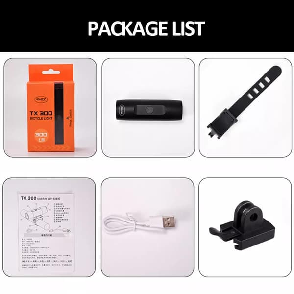 Bike Light Front LED Rechargeable 300LM