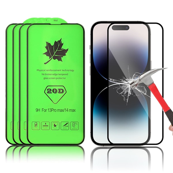 4-PACK 20D skärmskydd i härdat glas för iPhone13 Pro max / 14 max