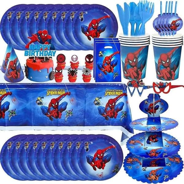 Spiderman Bursdagsdekorasjoner Festutstyr for Barn Gutter Alder 10 Gaveeske[YJD]