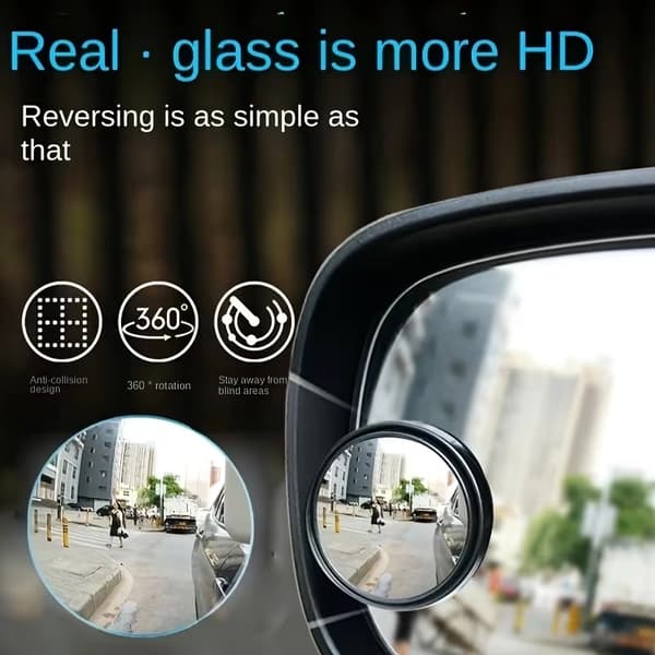 2 pcs 360-degree Car Rearview Mirror High-Definition Round Mirror Adjustable Blind Spot Mirror Wide Angle Mirror silver