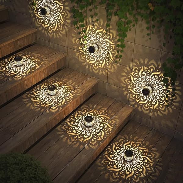 2-pack Solar Wall Lantern Outdoor Waterproof Hanging Lamp with Mandala Pattern for Garden and Patio Decor