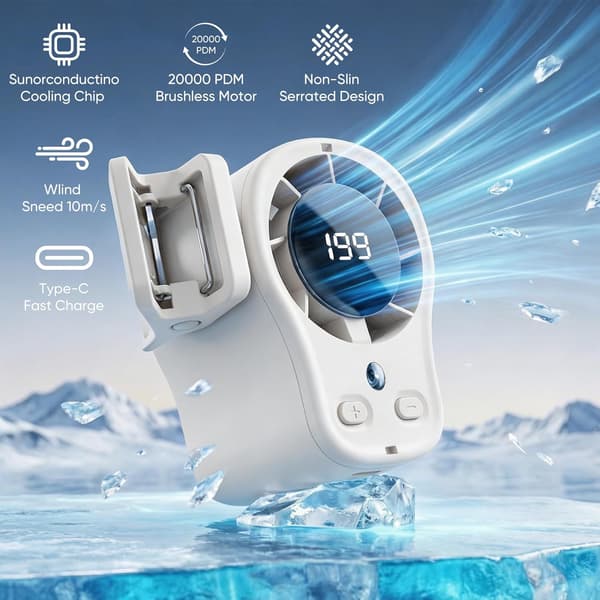Car Fan with LED Display, 360° Rotatable, 199 Speeds, USB Rechargeable Fan for Car & Camping Grey