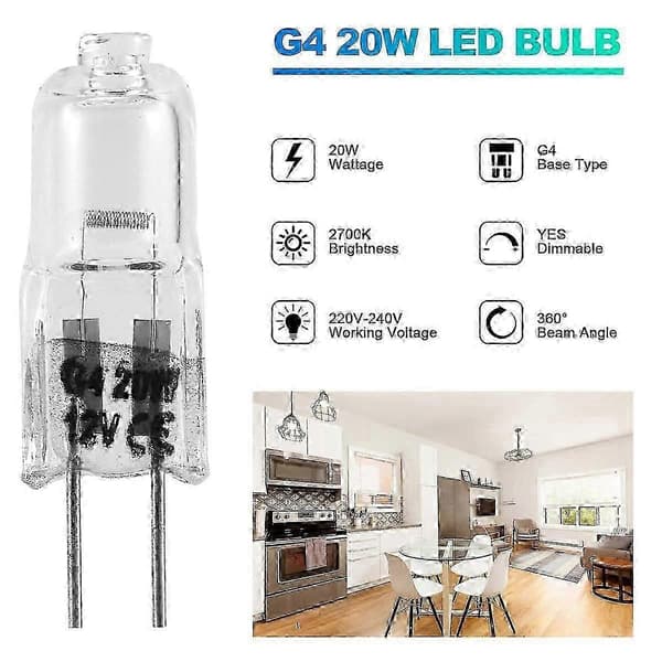 20 stk. G4 halogenpærer, 20W 12V halogenpærer