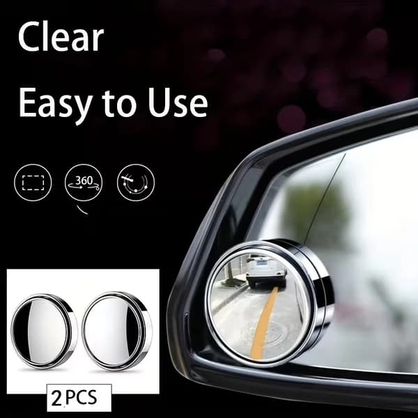 2 pcs 360-degree Car Rearview Mirror High-Definition Round Mirror Adjustable Blind Spot Mirror Wide Angle Mirror black