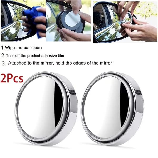 2 pcs 360-degree Car Rearview Mirror High-Definition Round Mirror Adjustable Blind Spot Mirror Wide Angle Mirror white