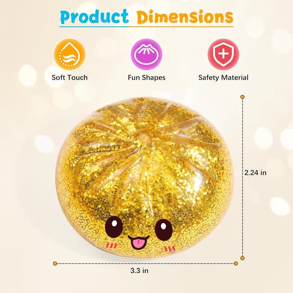 Sugar Glitter Dumpling Squishy Mystery Box, Viral Bao Bun Squeeze Toy, Stress Relief Gift (Gold) gold