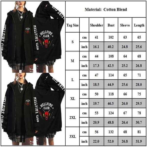 Stranger Things Hellfire Club langermet hettejakke for unisex W 2XL