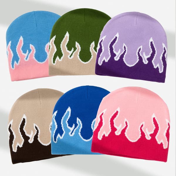 Tjock Varm Öronmuff Hatt Herr Vinter Flammönstrad Ridmössa Stickad Mössa grey Black