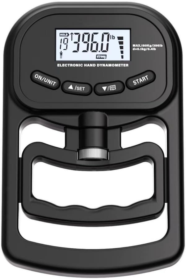 Grip Strength Trainer - 180kg - Electronic Hand Dynamometer - Digital Tester - Finger Strength Trainer - Hand Trainer - Black