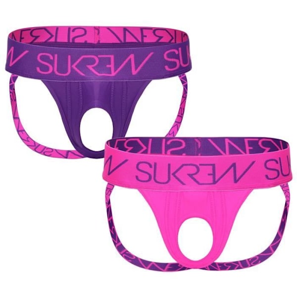 Miesten bokserit - Sukrew U-Style Jock - Tyrian Purple + Shocking Pink - Koko S - Monivärinen Flerfärgad XL