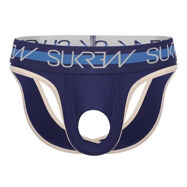 Sukrew - Underkläder för män - Sexiga jockstraps för män - U-stil V-Brief Marinblå/Grädde - Marinblå Marin S