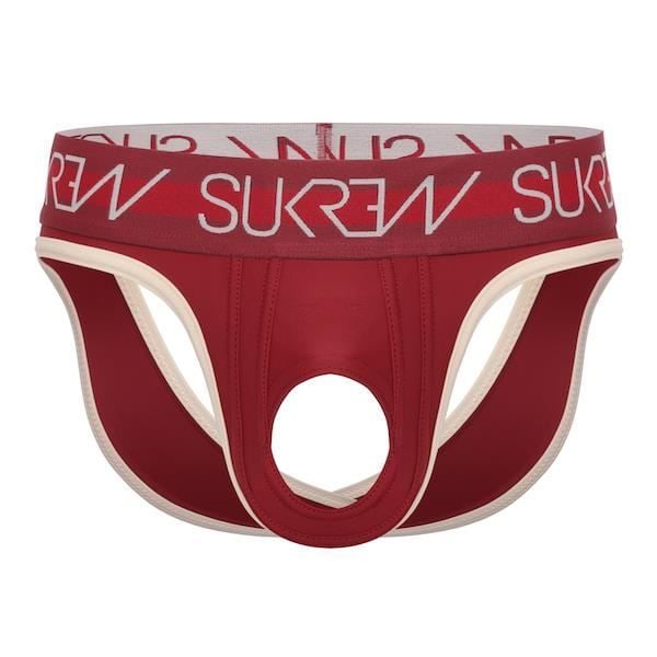 Sukrew U-Style V-Brief Burgundy/Cream Jockstrap til mænd - rød - S