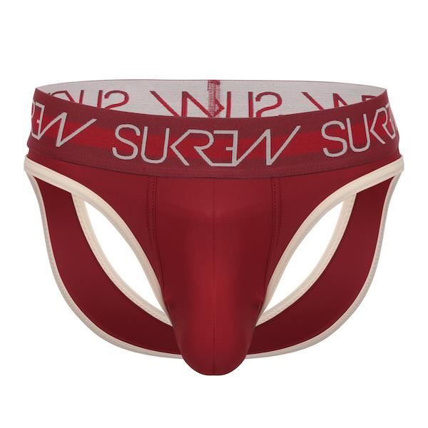 Sukrew - Underkläder för män - Strumpor för män - V-trosa Burgundy/Cream - Röd - 1 x -