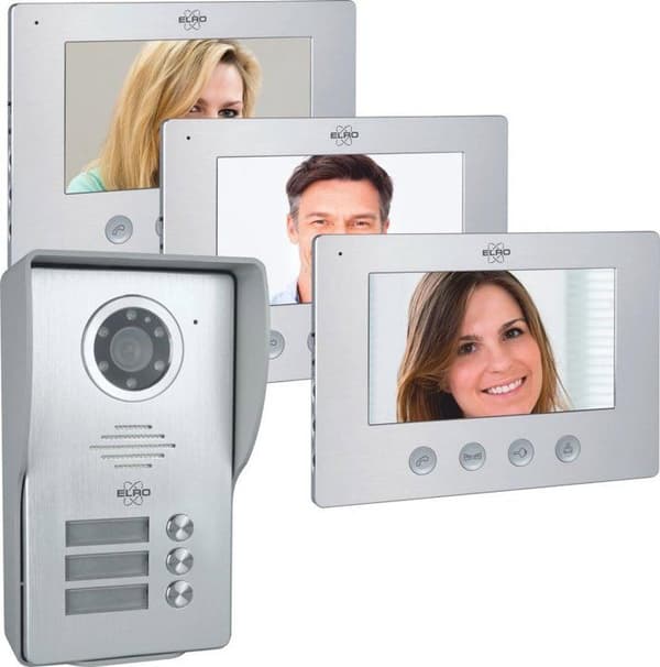 Videointercom - ELRO - DV4000-3 - Full HD 1080P kamera - Night vision - 3 7-tumsskärmar Grå