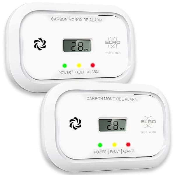ELRO FC5010 koldioxiddetektor, 2-pack, LCD-skärm, 85 dB larm, 10 års batteri, EN50291, Vit Vit