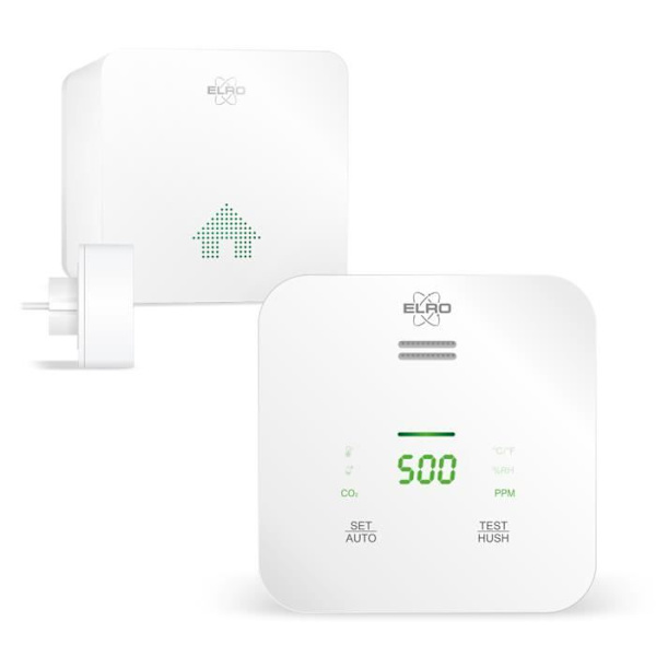 ELRO Connects SF500CO2 Smart Wifi CO2-mätarsats - komplett set med anslutningsbar luftkvalitetsmätare + K2-kontakt Vit