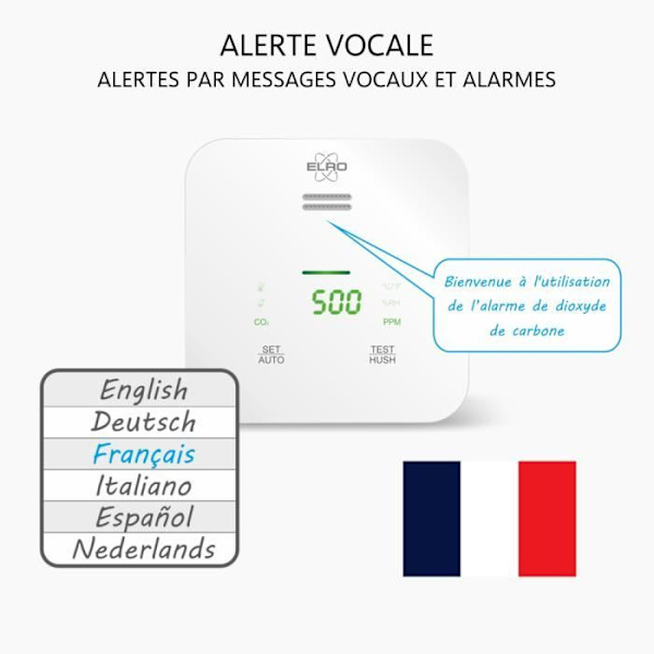 ELRO Connects SF500CO2 Smart Wifi CO2-mätarsats - komplett set med anslutningsbar luftkvalitetsmätare + K2-kontakt Vit