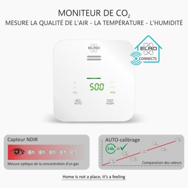 ELRO Connects SF500CO2 Smart Wifi CO2-mätarsats - komplett set med anslutningsbar luftkvalitetsmätare + K2-kontakt Vit