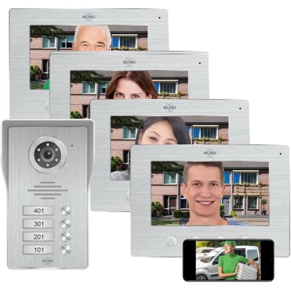 ELRO DV477IP4 WiFi IP Video Intercom. 4 familjer - med 4x7 tums färgskärm. Live View och kommunikation via app