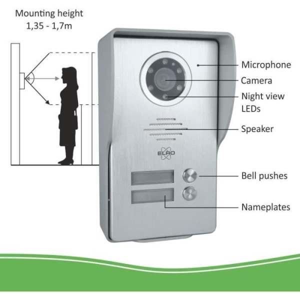 ELRO DV477W2 2-familjs videodörrintercom - 3-färgsskärm - Night Vision - Grå Grå