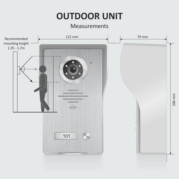 Video intercom - ELRO - DV4000 - Full HD 1080P kamera - Night vision - 7 tums skärm Grå