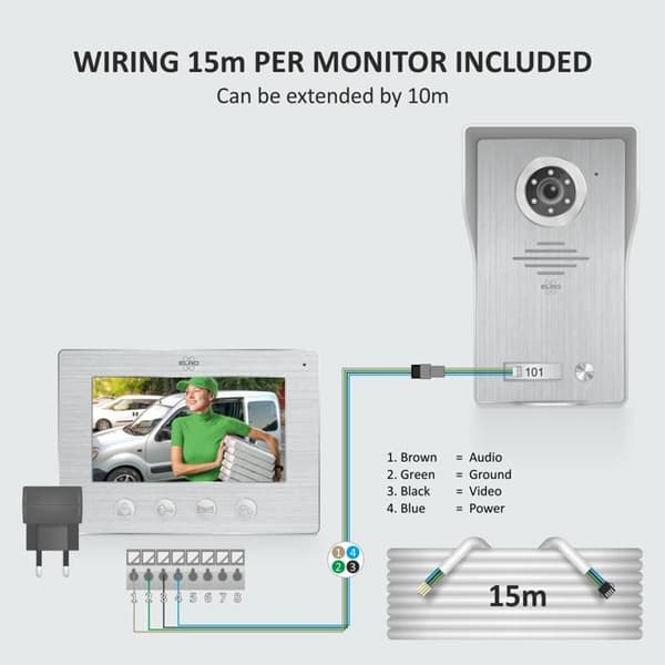Video intercom - ELRO - DV4000 - Full HD 1080P kamera - Night vision - 7 tums skärm Grå