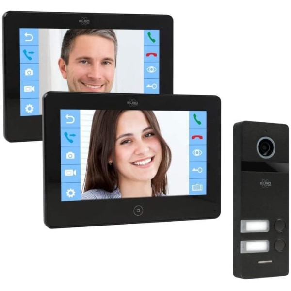 ELRO PRO PV40 Full HD videodörringångssystem för 2 familjer med 2 färgskärmar - Med röstbrevlåda - 13 ringsignaler - Modern design