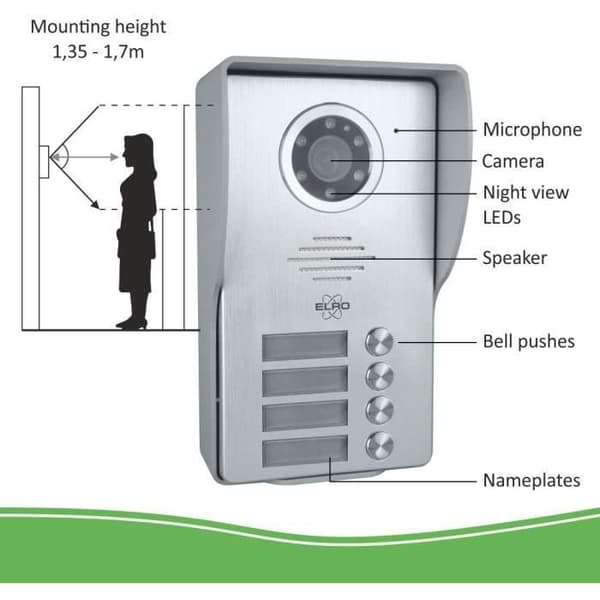 ELRO DV477W4 4-familjs videodörrintercom - 7 tum - 16 ringsignaler - Grå Grå