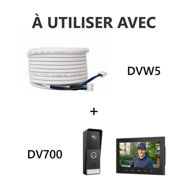 Intercomkabel 4 trådar - ELRO - DVW5 - 5 m - Förinstallerade kontakter - Kompatibel med DV700/DV4000 Svart