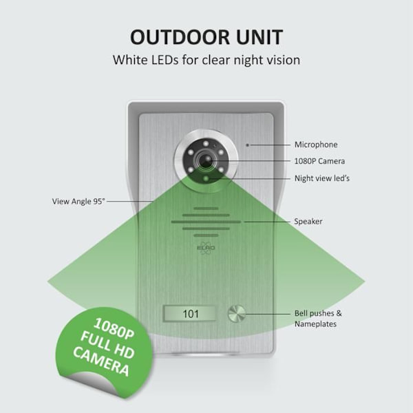 Video intercom - ELRO - DV4000 - Full HD 1080P kamera - Night vision - 7 tums skärm Grå