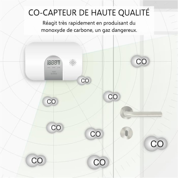 ELRO FC2802 kolmonoxiddetektor - 10 års sensor - EN50291-kompatibel vit svart
