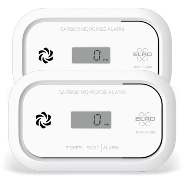 Pack med 2 Kolmonoxid Detektorer ELRO FC5003 | Sensor 10 År | med Visning | 2 Stycken Vit
